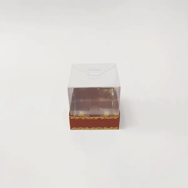 8x8x8 Altın Yaldızlı Bordo Altı Kartonlu Asetat Kutu
