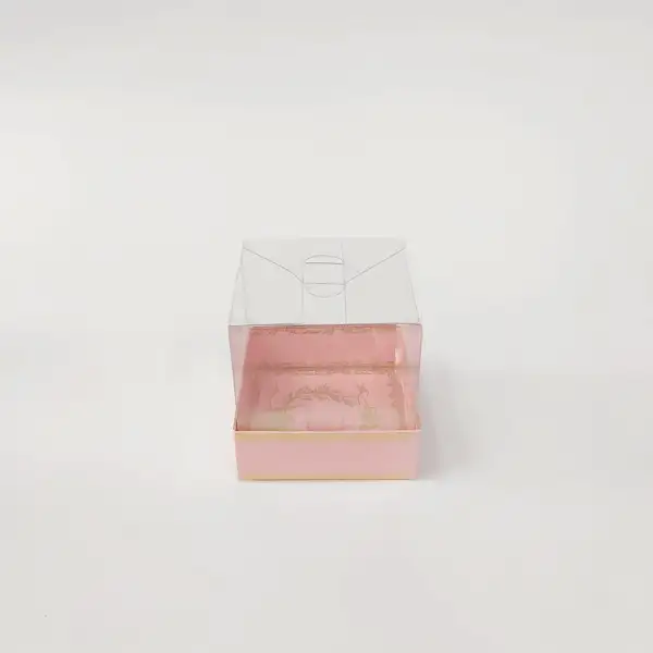 8x8x8 Altın Yaldızlı Pembe Altı Kartonlu Asetat Kutu