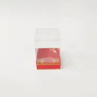8x8x11 Altın Yaldızlı Kırmızı Altı Kartonlu Asetat Kutu - Görsel 1