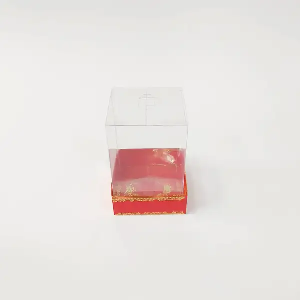 8x8x11 Altın Yaldızlı Kırmızı Altı Kartonlu Asetat Kutu