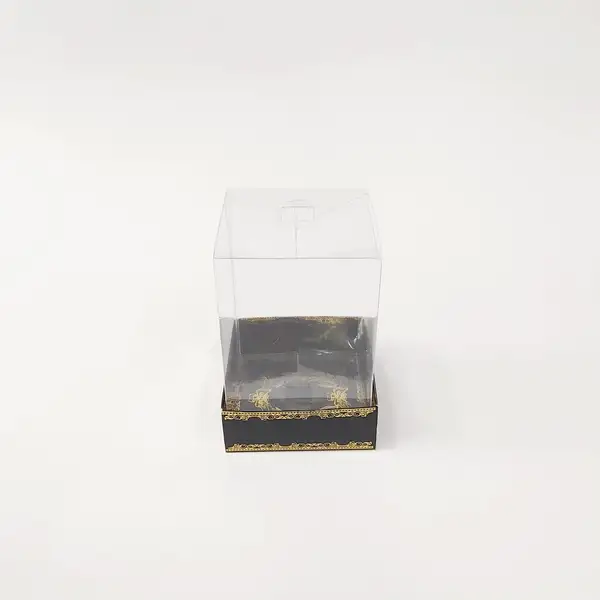 8x8x11 Altın Yaldızlı Siyah Altı Kartonlu Asetat Kutu