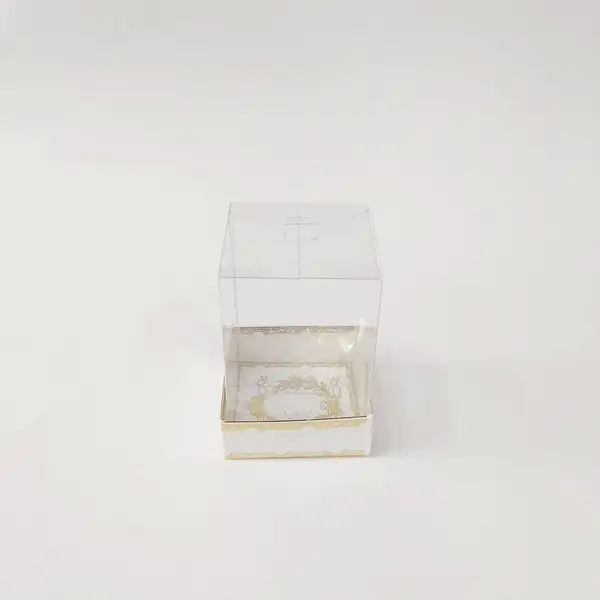 8x8x11 Altın Yaldızlı Beyaz Altı Kartonlu Asetat Kutu
