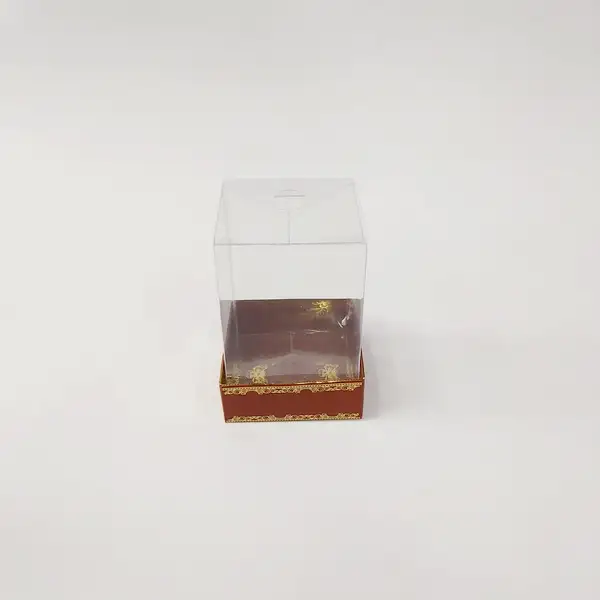 8x8x11 Altın Yaldızlı Bordo Altı Kartonlu Asetat Kutu