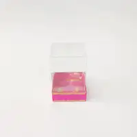 8x8x11 Altın Yaldızlı Fuşya Altı Kartonlu Asetat Kutu - Görsel 1