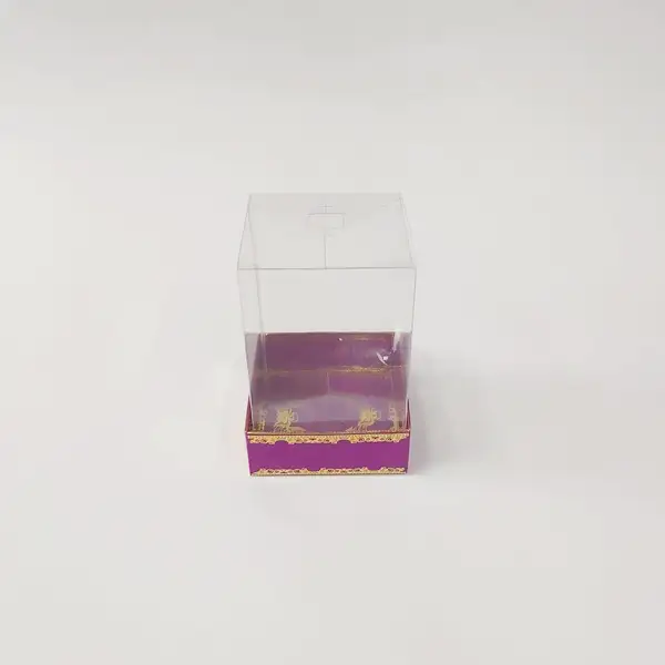 8x8x11 Altın Yaldızlı Mor Altı Kartonlu Asetat Kutu