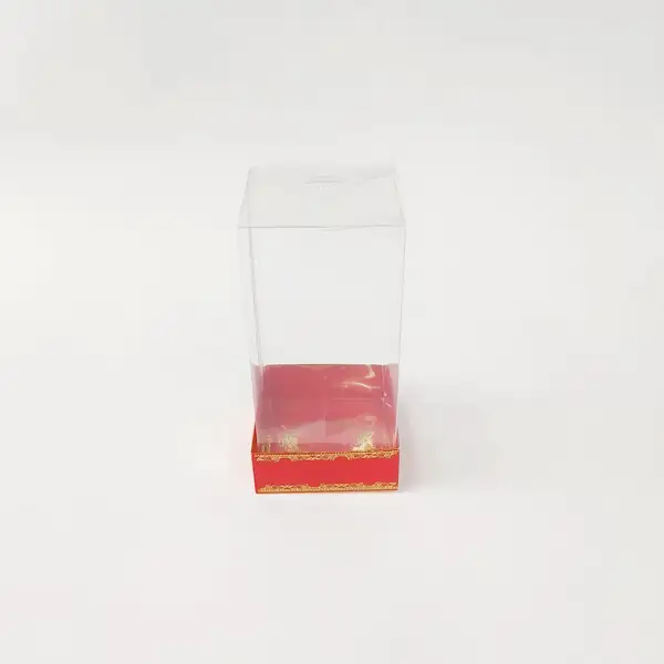 8x8x16 Altın Yaldızlı Kırmızı Altı Kartonlu Asetat Kutu
