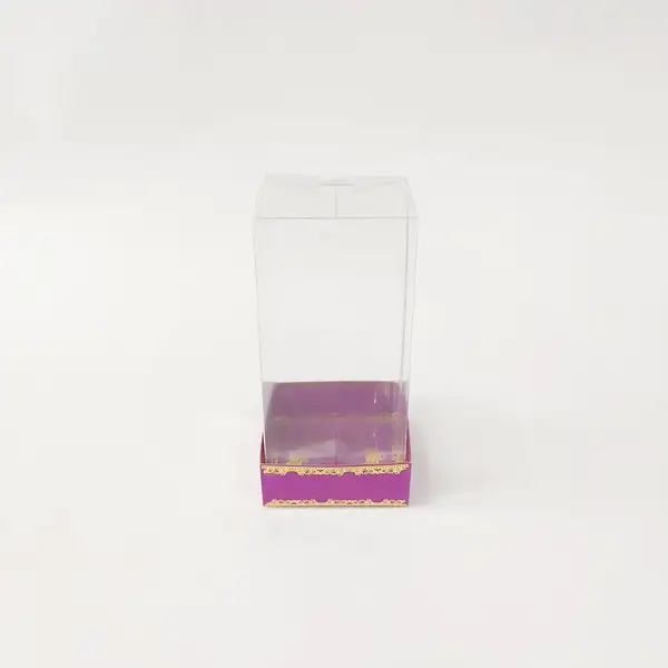 8x8x16 Altın Yaldızlı Mor Altı Kartonlu Asetat Kutu