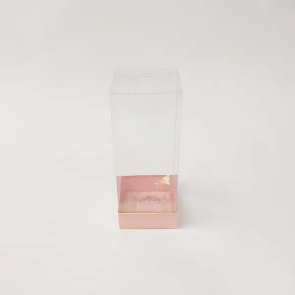 8x8x20 Altın Yaldızlı Pembe Altı Kartonlu Asetat Kutu