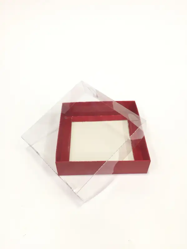 12x12x3  Kırmızı Altı Kartonlu Asetat Kutu
