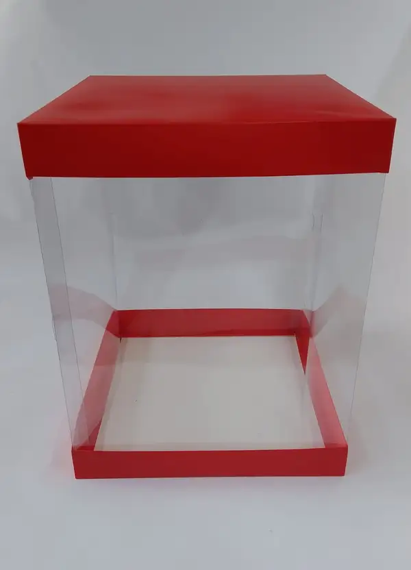 35x35x45 Kırmızı Pasta Alt Üst Kartonlu Asetat Kutu