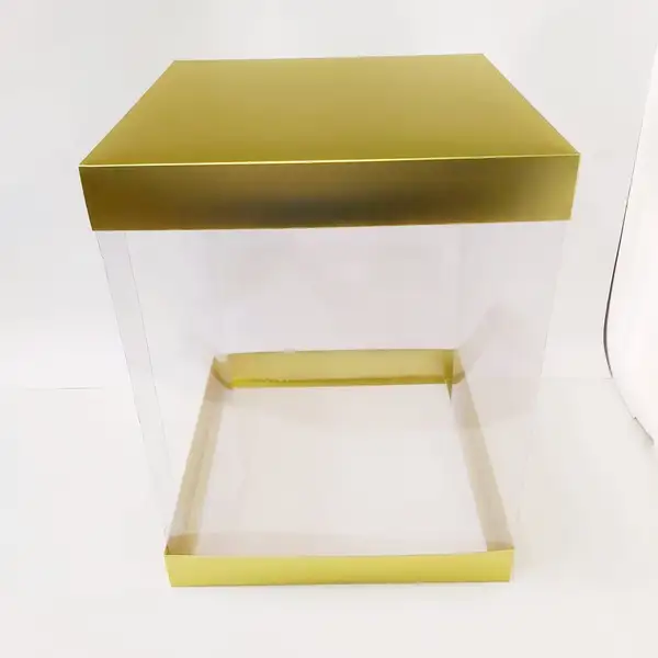 35x35x45 Altın Pasta Alt Üst Kartonlu Asetat Kutu