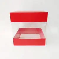 20x20x20 Kırmızı Alt Üst Kartonlu Asetat Kutu - Görsel 1