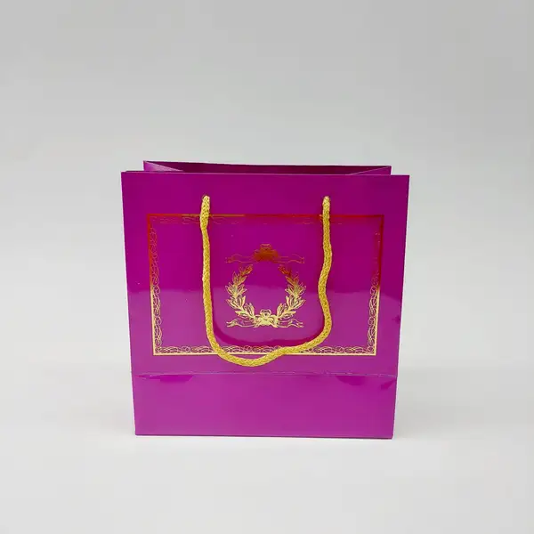 20x20x10 Mor Altın Yaldızlı Karton Çanta