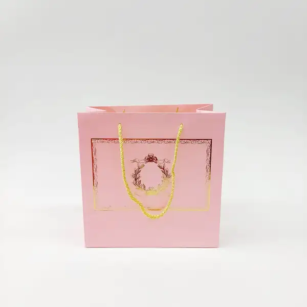 20x20x10 Pembe Altın Yaldızlı Karton Çanta