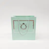 20x20x10 Mint Yeşili Gümüş Yaldızlı Karton Çanta - Görsel 1