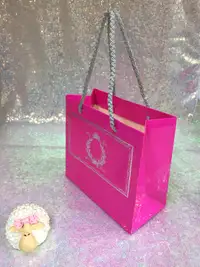 18x15x7 Fuşya Gümüş Yaldızlı Karton Çanta - Görsel 1