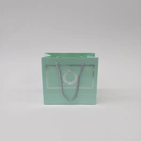 18x15x7 Mint Yeşili Gümüş Yaldızlı Karton Çanta