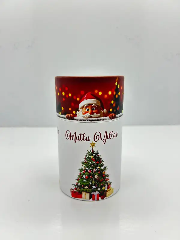 13x7 Noel Baba Yılbaşı Beyaz Silindir Kutu