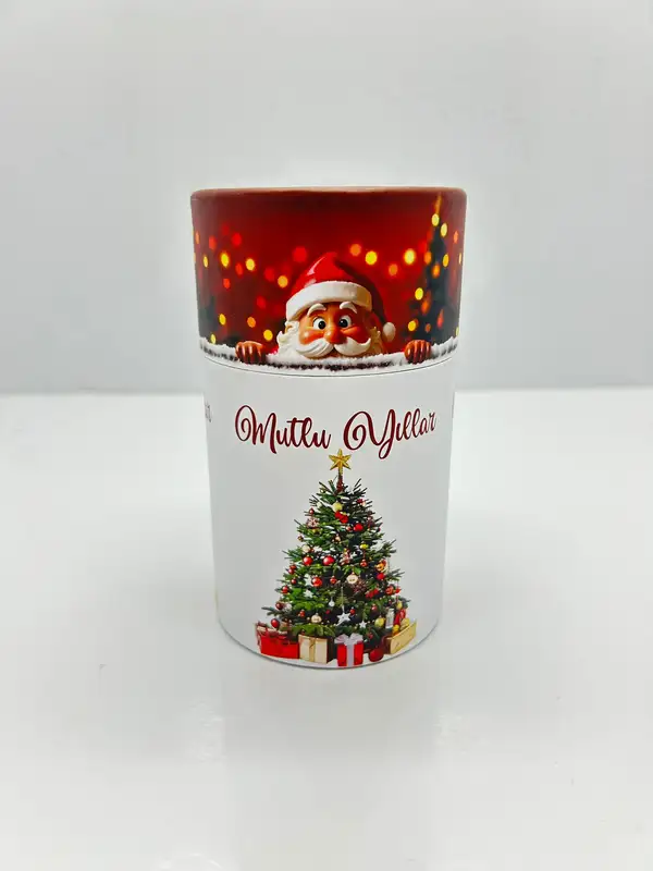 13x7 Noel Baba Yılbaşı Beyaz Silindir Kutu
